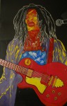 Ce tableau est une représentation de la scène pop rock des années 80 à travers le portrait du chanteur Bob Marley.